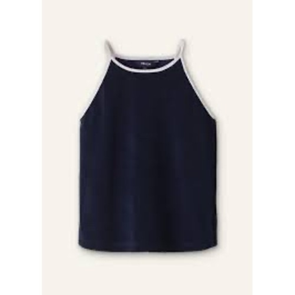 ME+EM Towelling Halterneck Top Navy Cream US 4 New With Tags